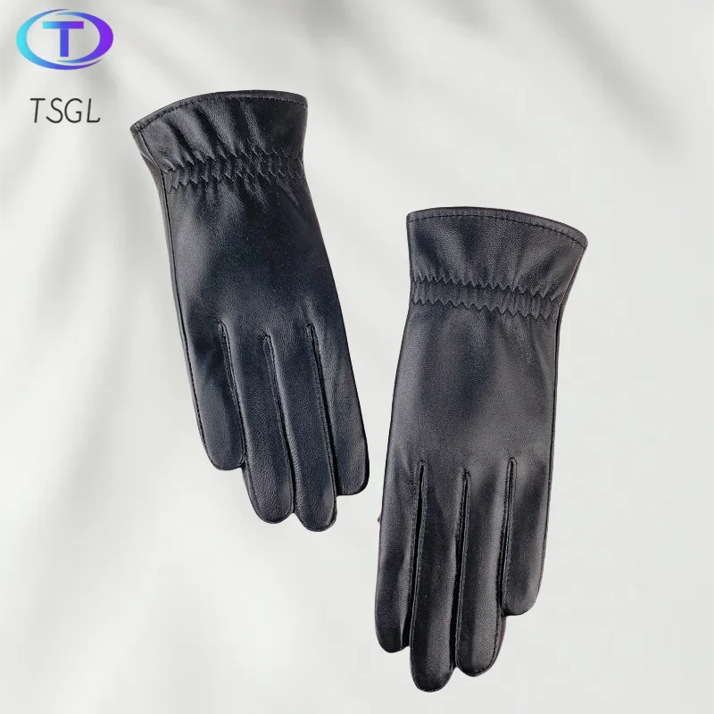 

New Riding Women Sheepskin Gloves Black Gloves Autumn Winter Short Thin Screen Driving Female Leather Gloves Party Gloves