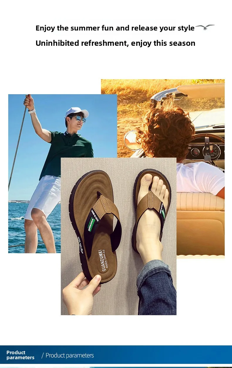 Herren-Leder-Flip-Flops, Sommer-Neuheit, rutschfest, dicke, weiche Sohle, verschleißfest, lässige Sandalen für Zuhause, draußen, Strand – Detail 7