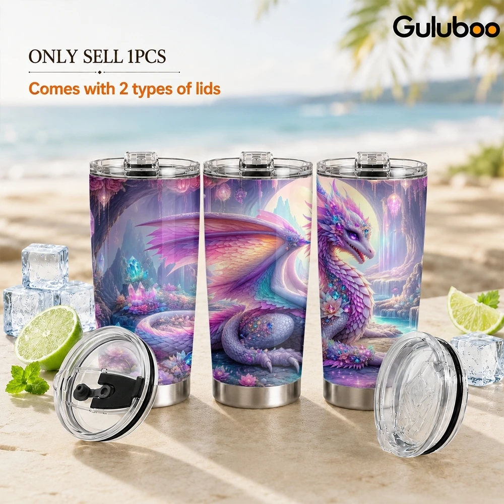 Pink baby dragon Vacuum Flasks 20oz Insulated Tumbler Stainless Steel Coffee Cup Leakproof Sliding Lid for Work Travel