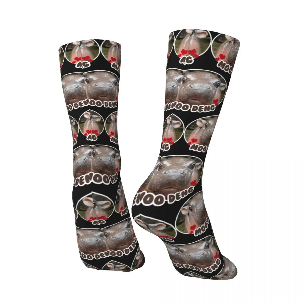 Moo Deng Bouncy Pig In Thai Picture The Cute Baby Hippo Socks Autumn Stocking Vintage Men Soft Sock Skateboard Anti Sweat Socks