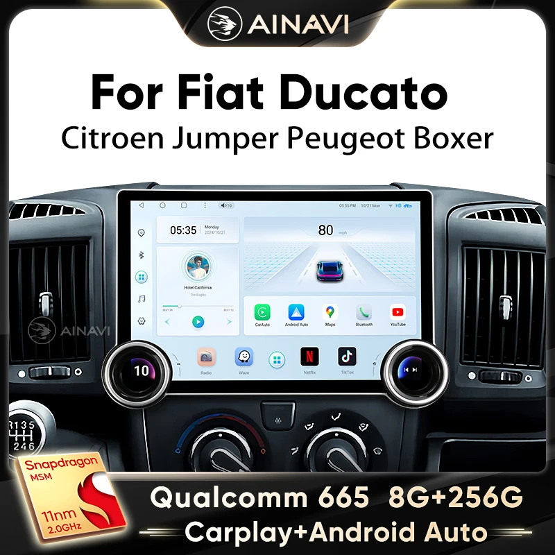 Ainavi Car Radio For Fiat Ducato Citroen Jumper Peugeot Boxer 2005 - 2023 Wireless Carplay Android Auto Car Multimedia 2 Din