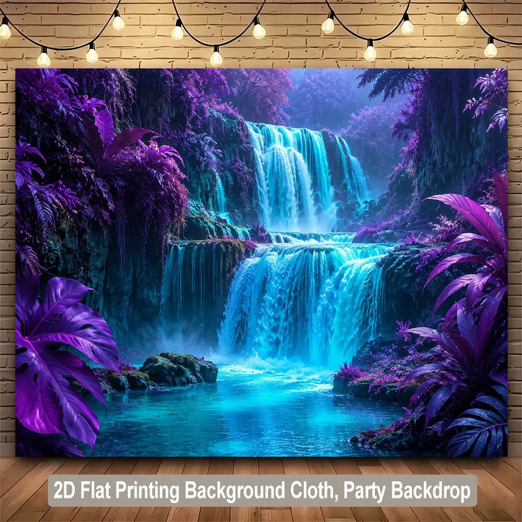 Highly detailed Waterproof Tapestry Backdrop Waterfall Forest Nature Mural Blue Purple Fantasy Hanging Decoration Cloth for Part