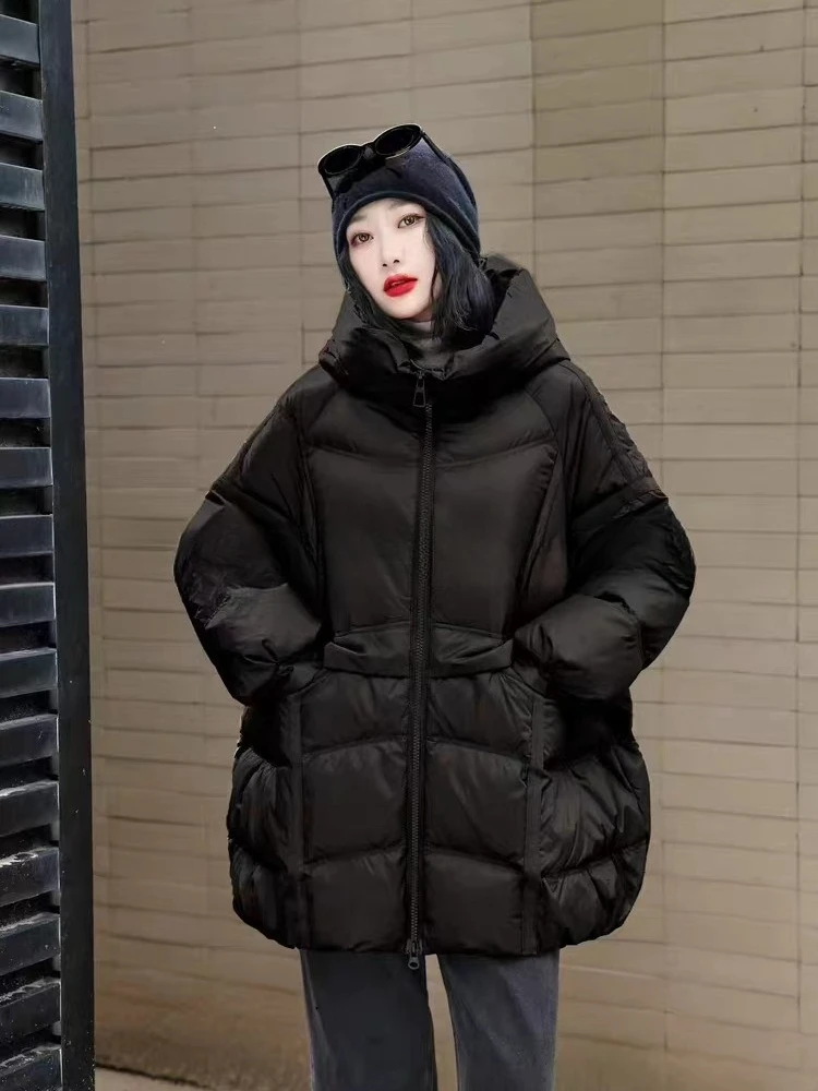 レディース90%ホワイトダックダウンジャケット 秋冬 フード付き 暖かい オーバーサイズ パファージャケット カジュアル ルーズ 厚手 パーカー アウター 2025年新作