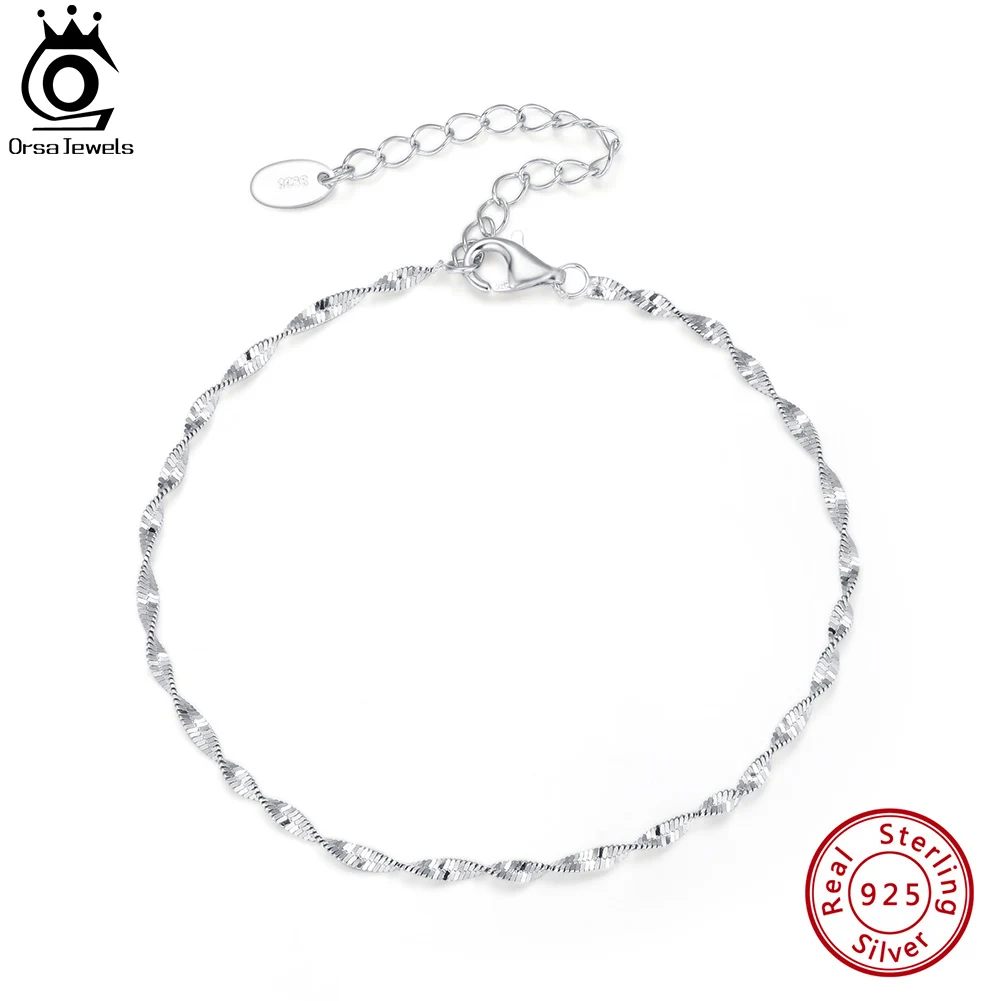 

ORSA JEWELS 2mm Width Water Wave Chain Bracelet Necklace Soild 925 Sterling Silver Rhodium Plated Wave Chain Bracelets SB182