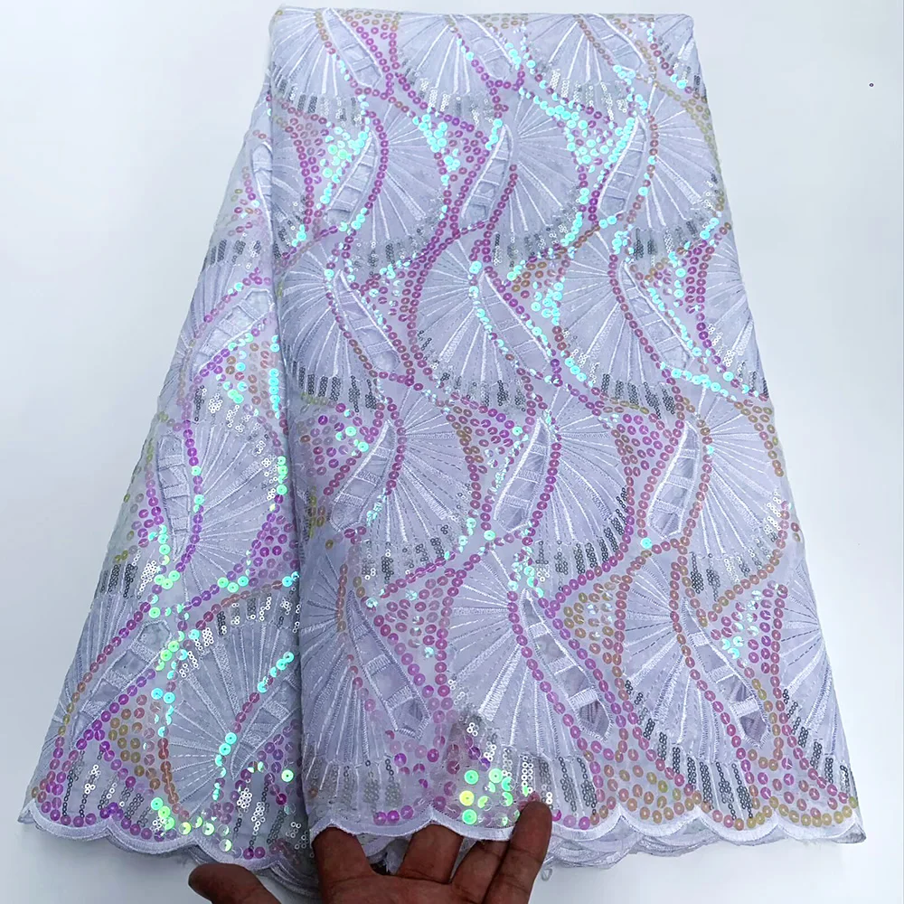 

Douoble Organza Mesh African Handcut Holes French Mesh Lace Fabric With Color Sequins High Quality Skin Tulle Fabrics OR46328