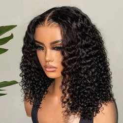 Peluca de cabello humano rizado con encaje Frontal para mujer, pelo corto Bob 200% HD, 13x4, 100% Natural, Onda de agua profunda, 13x4, cierre 4x4