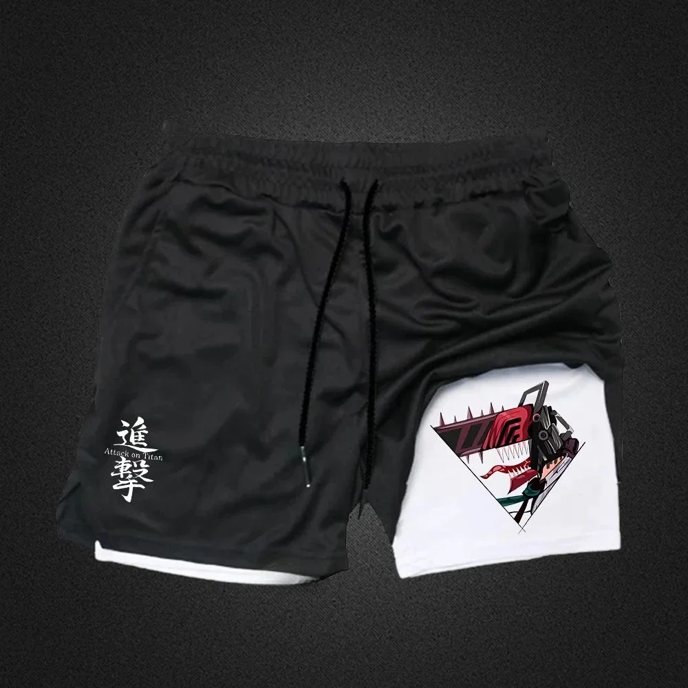 

Anime Attack Giant 2-in-1 Sports Brand Shorts Men's Sportswear Breathable Casual Double Layer Running M-3XL Basketball Shorts