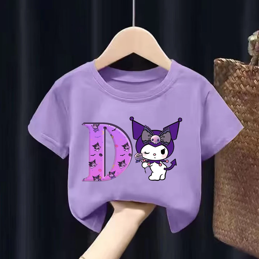 Kuromi T-shirts Cartoon Anime Figures Printed Short Sleeves Tees Y2K Round Neck Clothes Toddler Clothing Boutique Tops Kids Gift