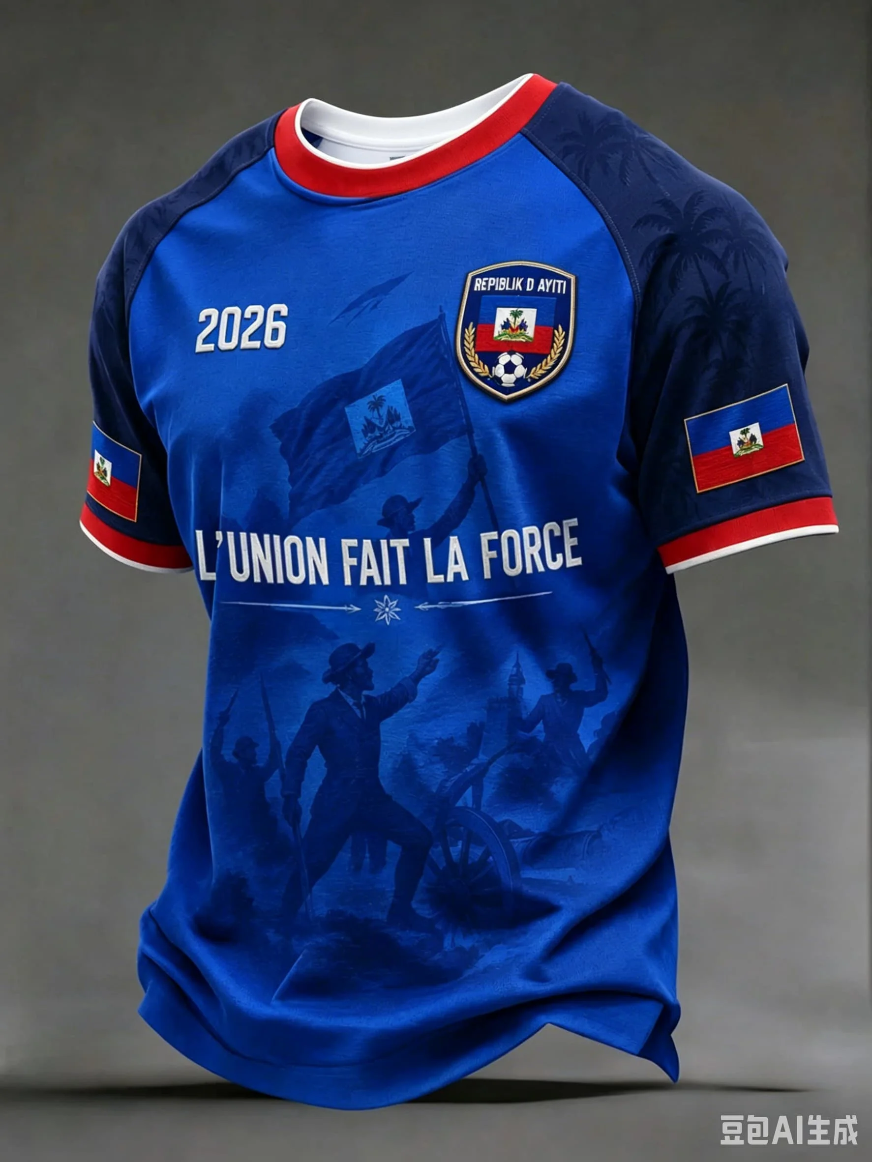 2026 New Haiti Blue Football Jersey Men's Crew Neck Sportswear with 
