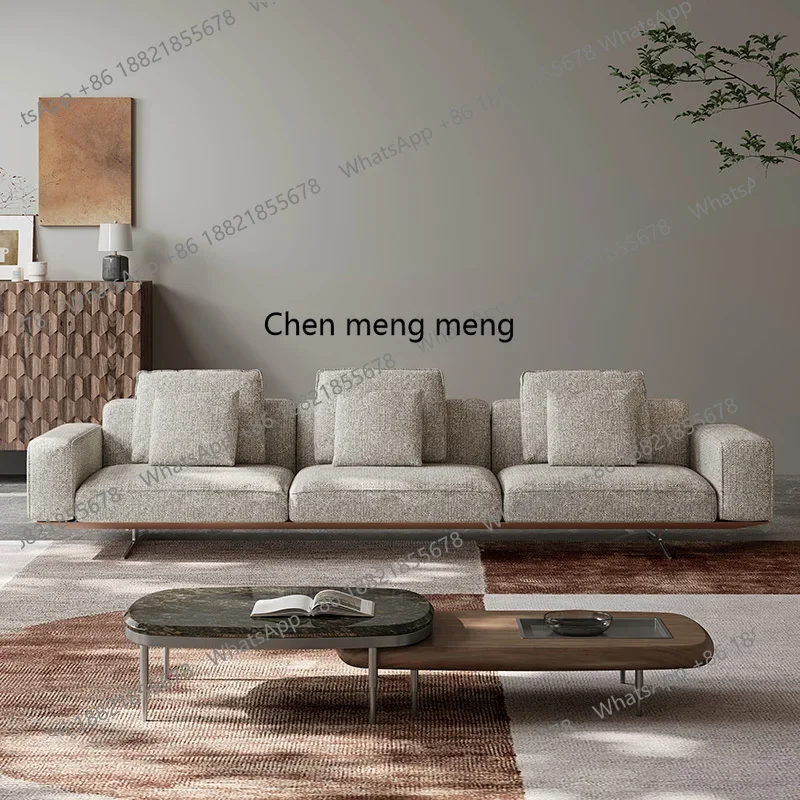 

H Italian minimalist cotton and linen small apartment modern straight row three-person fabric sofa