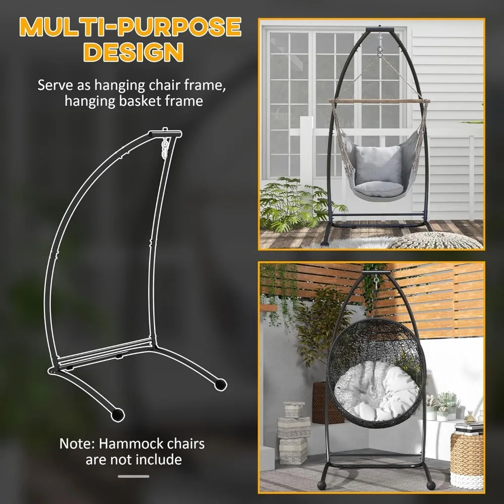 C-Shape Hanging Hammock Cadeira, Heavy Duty Metal Frame Stand, varanda cadeira de balanço, uso interior e exterior