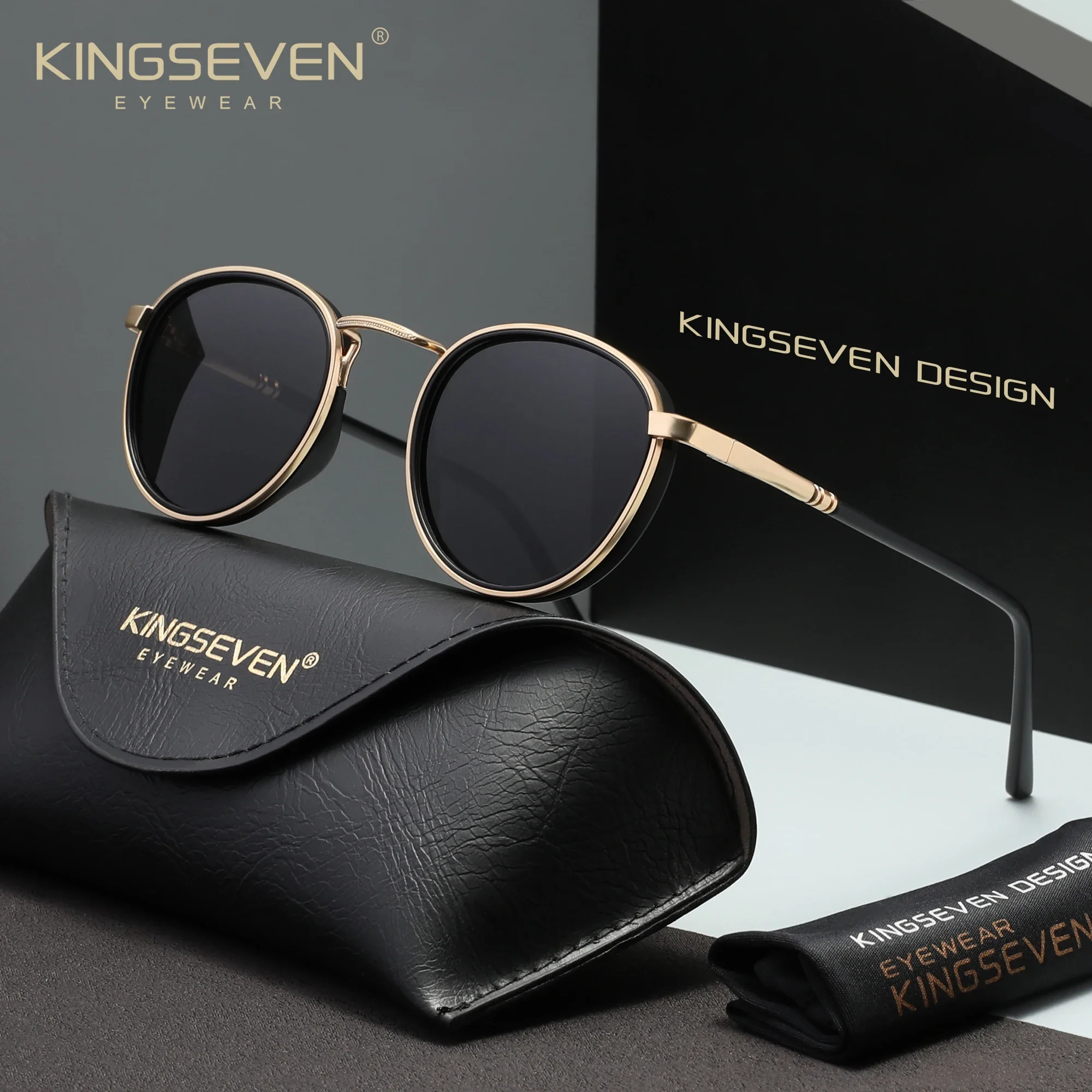 KINGSEVEN Casual Ronde Frame Zonnebril Mode Mannen Gepolariseerde UV400 Bril Luxe Retro Vrouwen Rijden Zomer Outdoor Bril