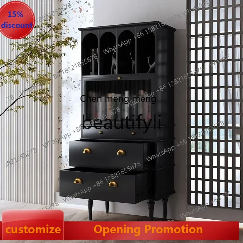 

S7486 ss AmericanStyle Multifunctional Sideboard High Cabinet Solid Wood Commercial Integrated Wall-Mounted Tea Storage Organize