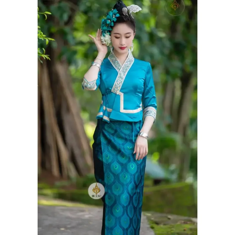 Myanmar Women Dress Long Sleeve Thailand Traditional Clothing Thai Restaurant&Hotels Reception Vintage