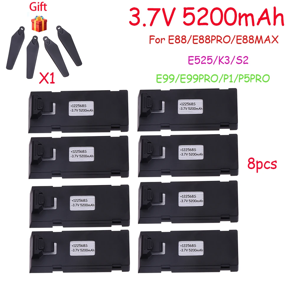 3.7V 5200mAh Rechargeable Li-ion Battery For RC Drone E88 E88PRO E99 P1 K3 P10 A13 S98 E525 RC Quadcopter Parts Battery 1-10pcs