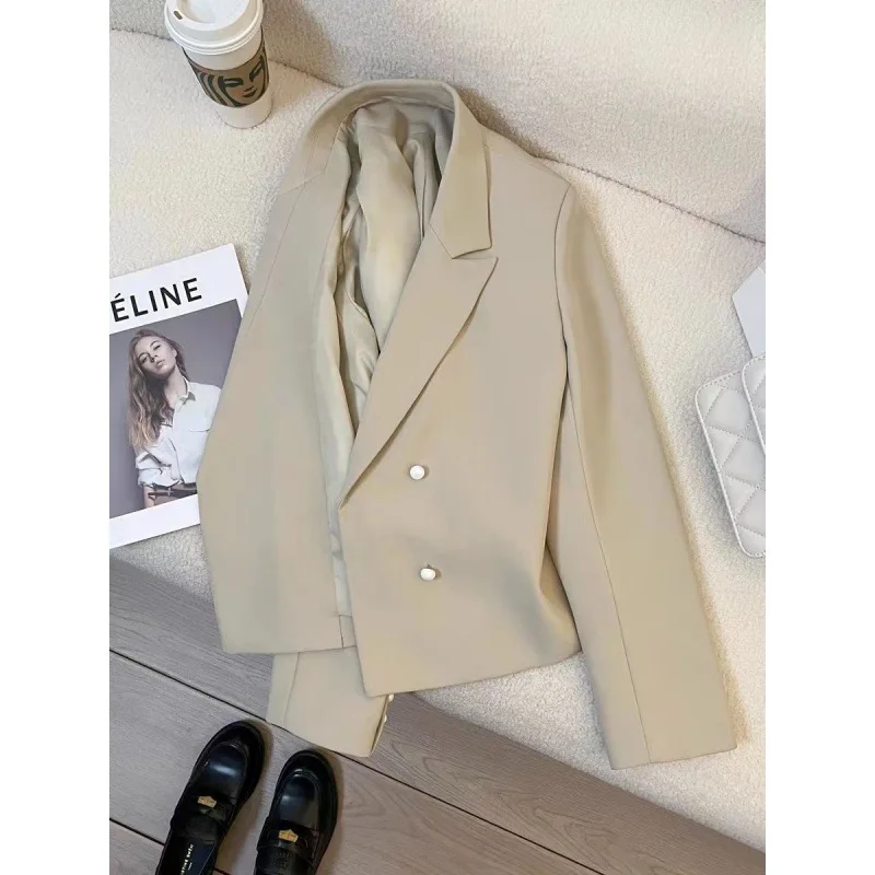 Off-white short suit jacket female autumn 2024 new little casual fashion temperament design sense temperament simple suit