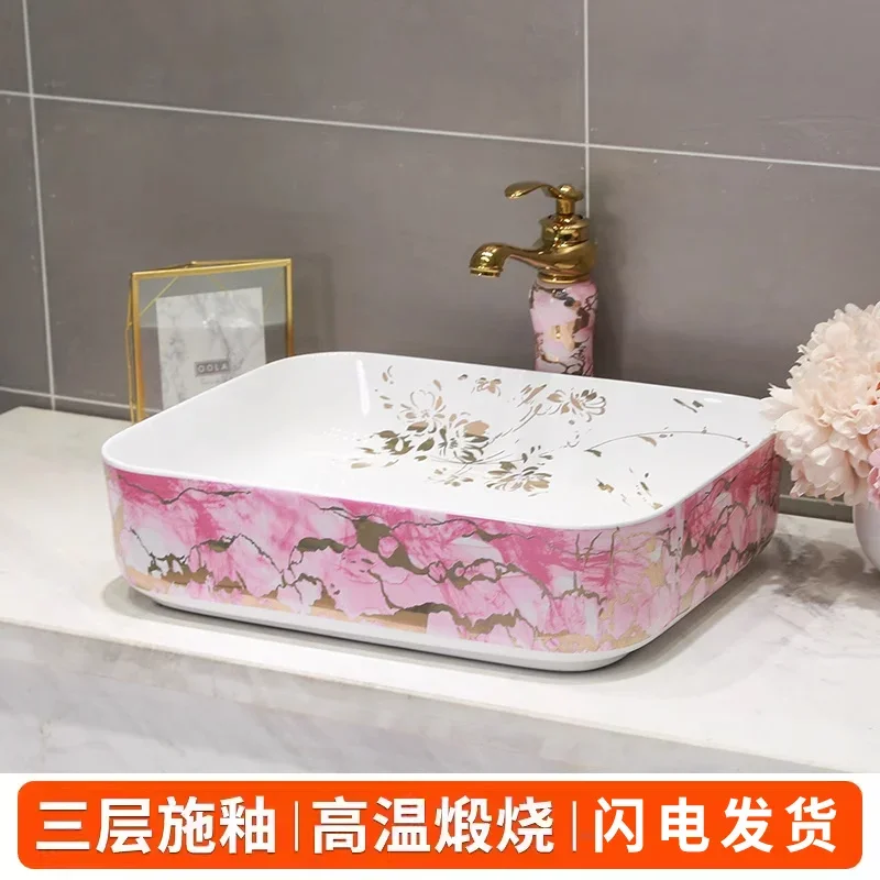 

Nordic marble pink basin, ceramic washbasin, bathroom sink, household use Integrated washbasin