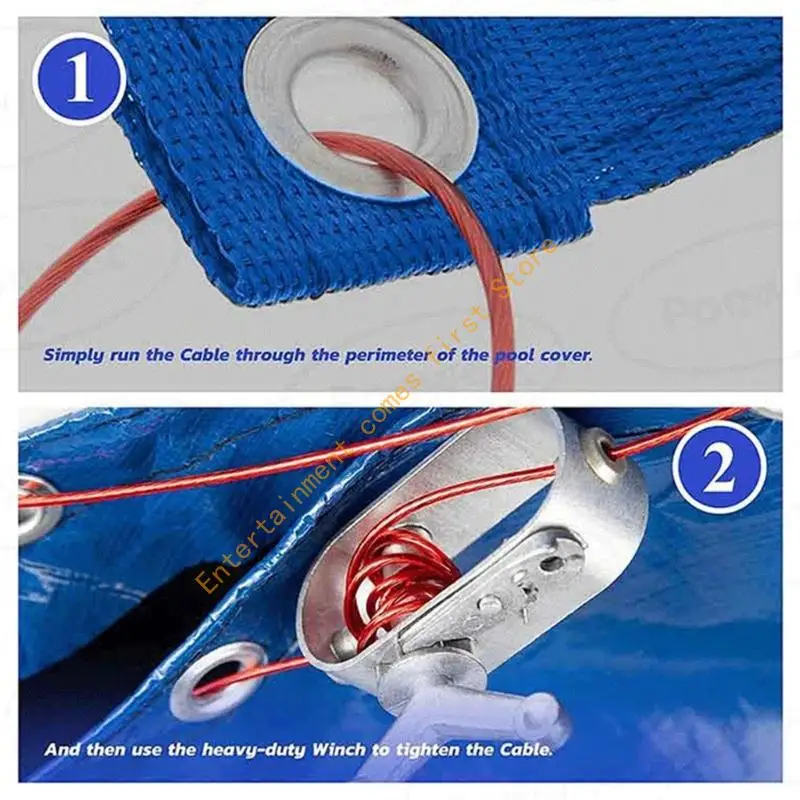 Above Ground Pool Cover Cable Replacement Coated Steel Winch Set for Pool Care During Winter Cover Tightening 55KD