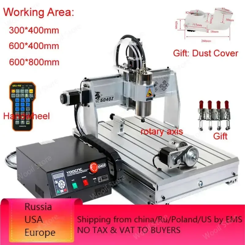 4 Axis CNC Router 6040 3040 8060 USB Port Milling Engraving Machine with Limit Switch for DIY Wood PCB PVC Acrylic Metal Carving