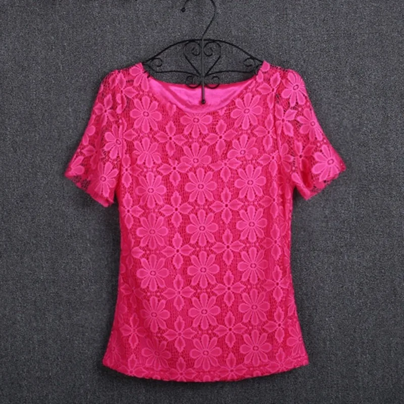 Summer women\'s sexy floral lace slim-fit shirt shirt ladies elegant casual short-sleeved T-shirt top