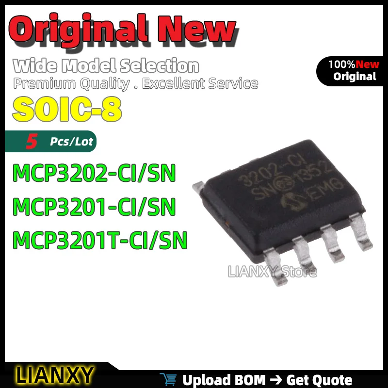 5Pcs SOIC-8 MCP3202…