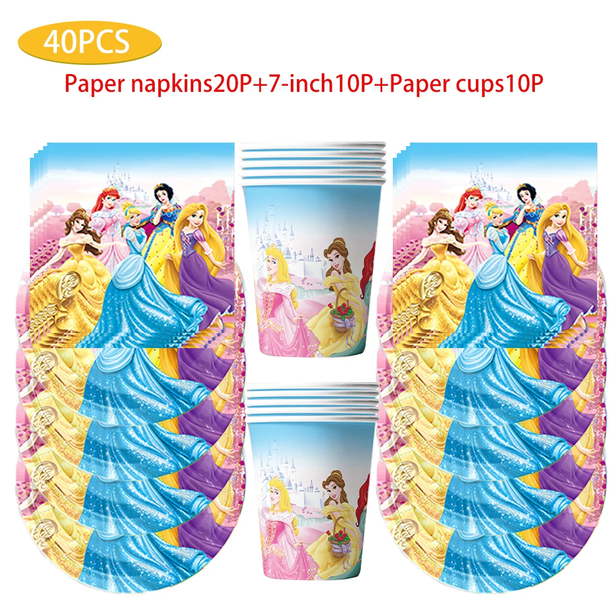 

New Princess theme party supplies Disposable plates Paper towels Paper cup tablecloth table fork set tableware d