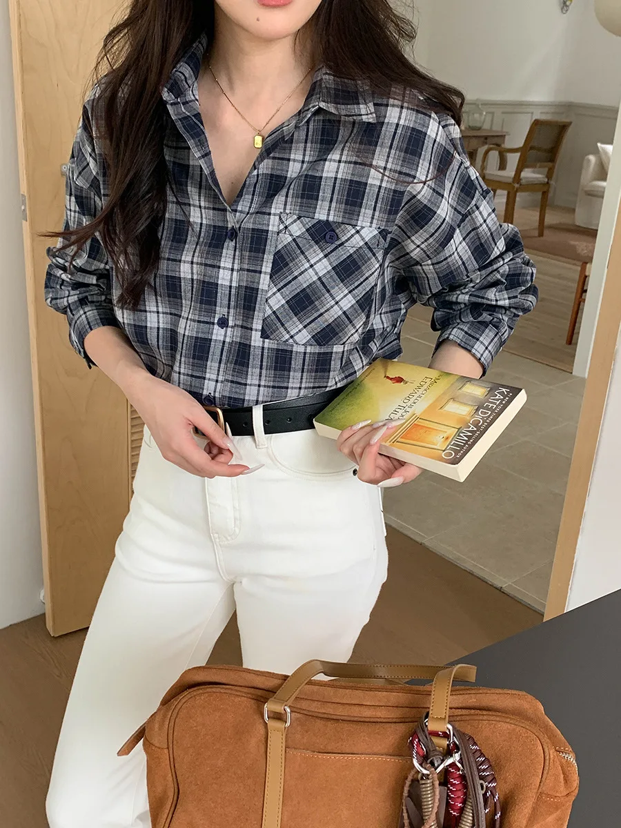 قميص غير رسمي منقوش بأكمام طويلة لربيع وخريف 2025 جديد للنساء #1