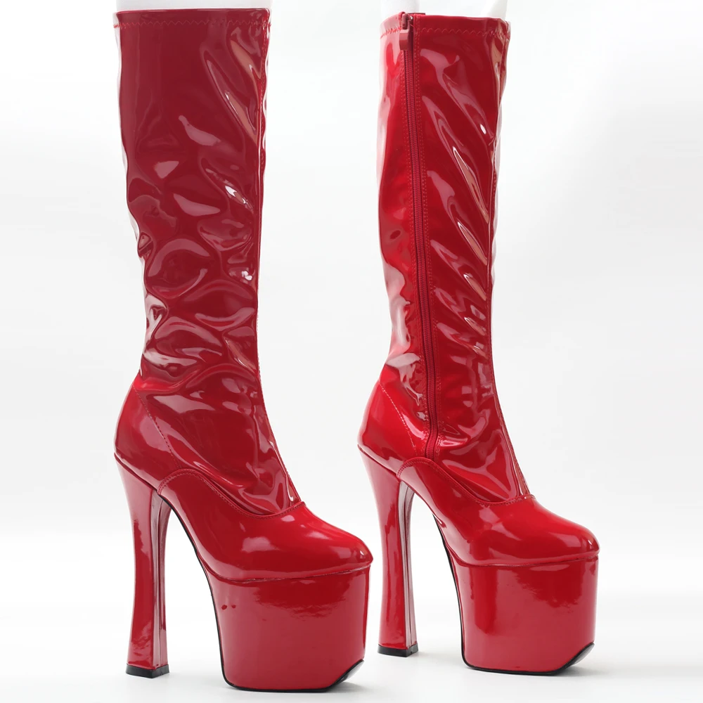 JIALUOWEI  20cm Extreme High Heel Thick Chunky Heels Platform Women Knee-High Long Boots -Exotic,Fetish,Sexy,Shoes