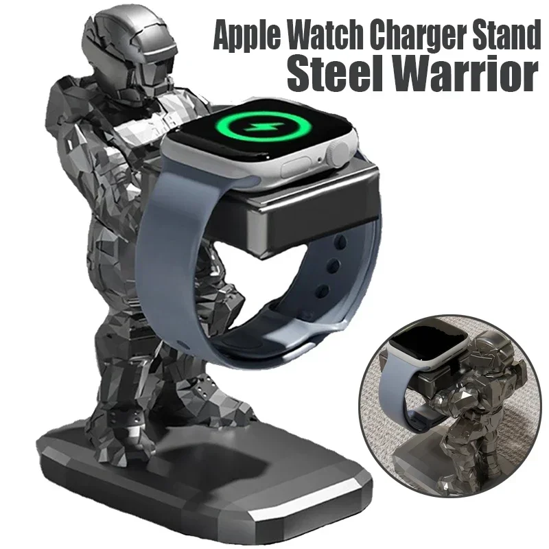 

Steel Warrior Charger Stand for Apple Watch 9 8 7 Metal Charging Bracket for Iwatch Base Show Holder Accessories for Men Gift