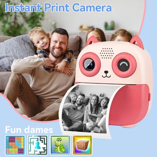 Imagen 2 del producto Cámara digital de impresión instantánea: mini impresora fotográfica portátil con lindo diseño de dibujos animados, impresión instantánea en blanco y negro