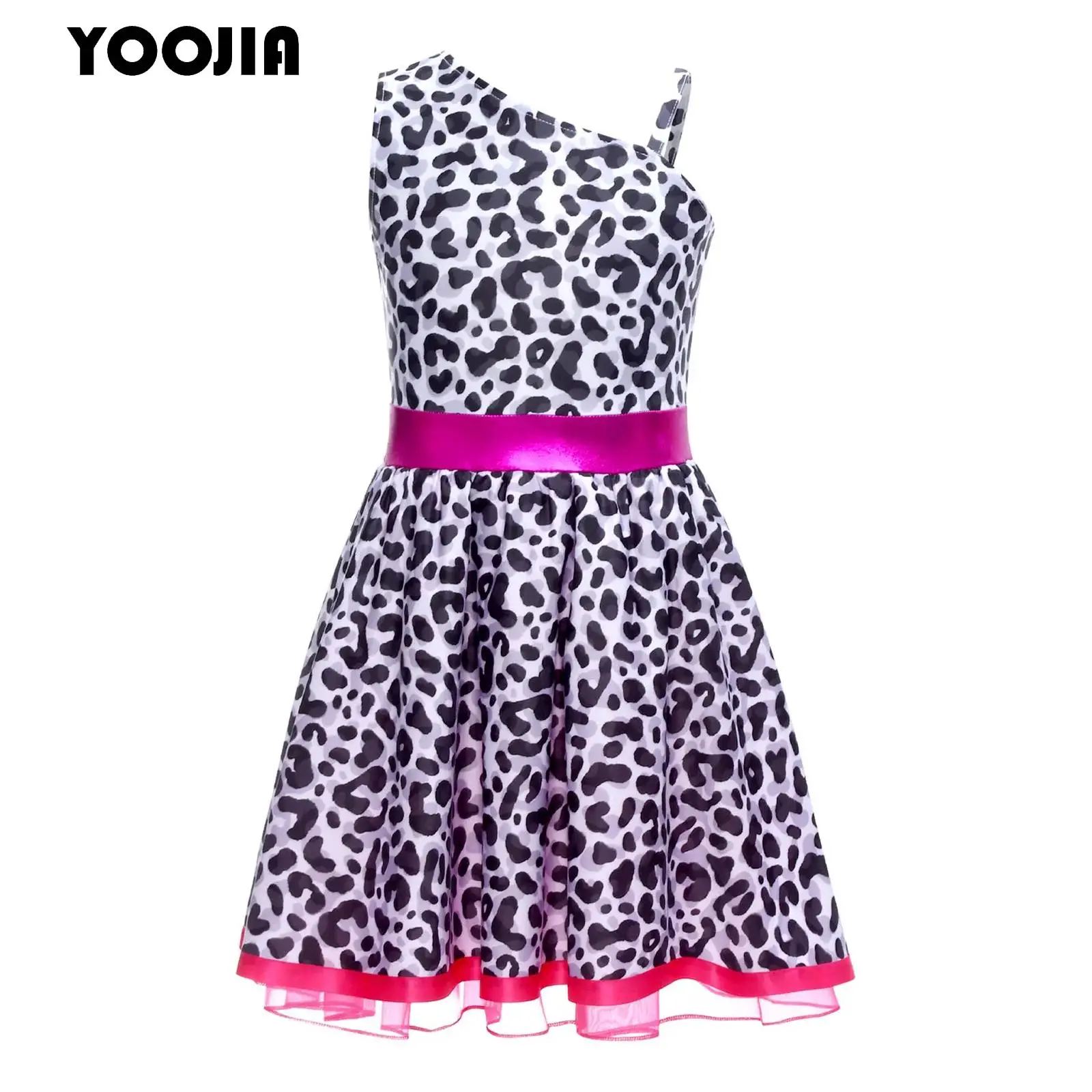 

Girls Diva Classic Costume Halloween Carnival Performance Surprise Diva Deluxe Dress Asymmetric Strap Printed Party Mini Skirt