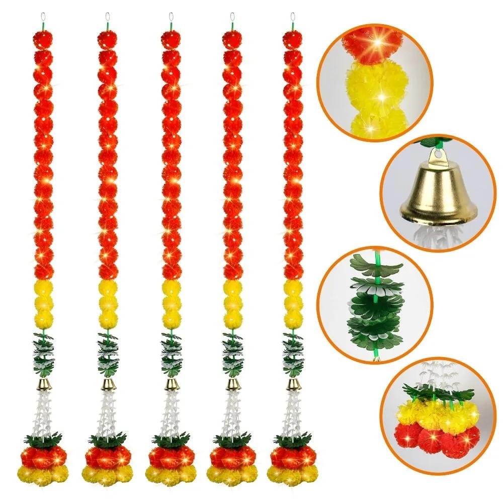 DIY القطيفة جارلاند ​ ​   خيوط طويلة للمناسبات الاصطناعية ديكور أكاليل زهرة القطيفة Pooja Diwali Fiesta قابلة لإعادة الاستخدام