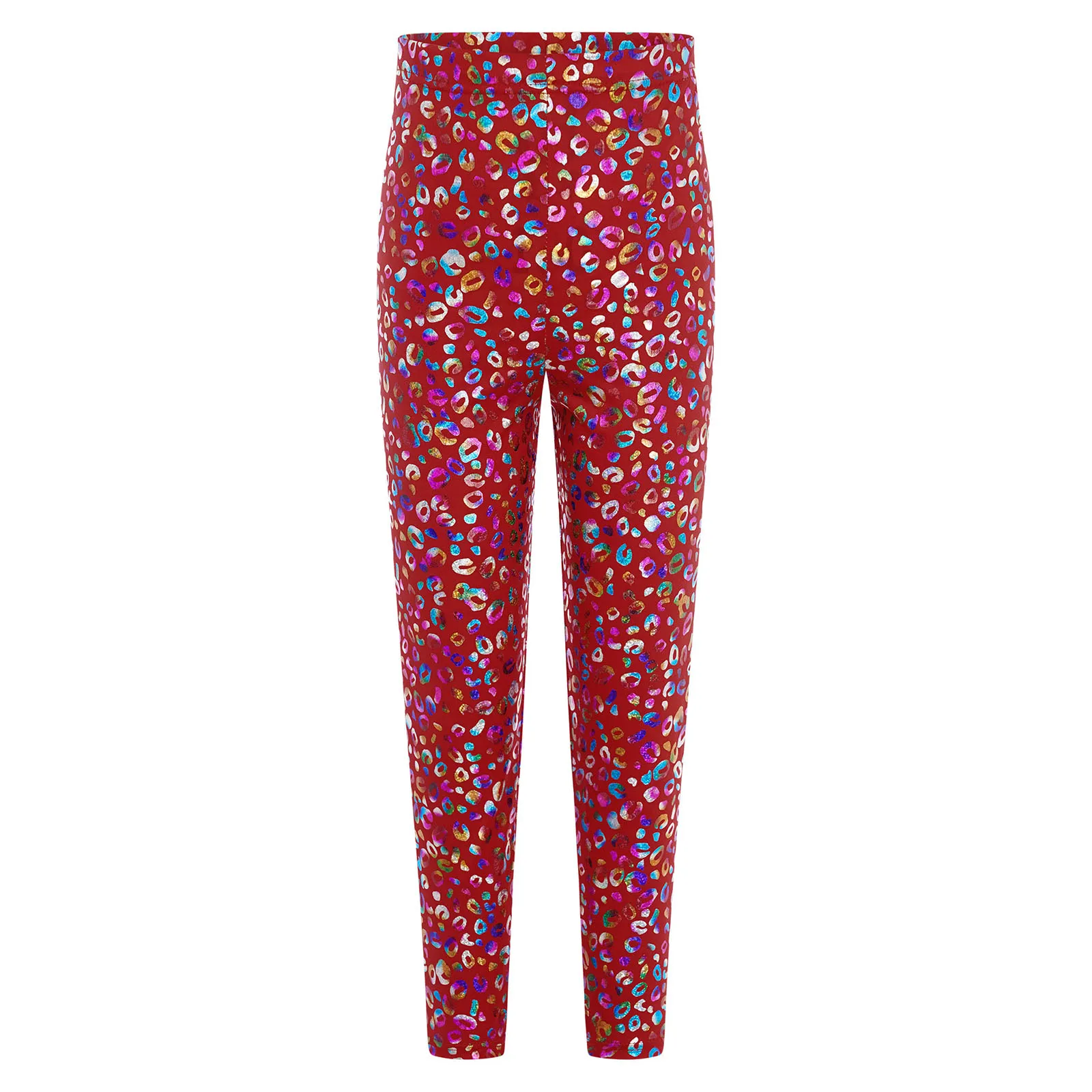 

Kids Girls Boys Cheerleading Costume Jazz Ballet Dance Costume Metallic Leopard Pants Elastic Waistband Gymnastics Leggings