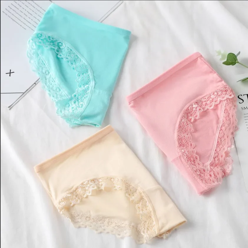 Women\'s Sexy Panties Lace Cotton Lingerie Briefs Female  Underpanties Solid Color Low Waist Girl Cute Underwear Shorts -XL