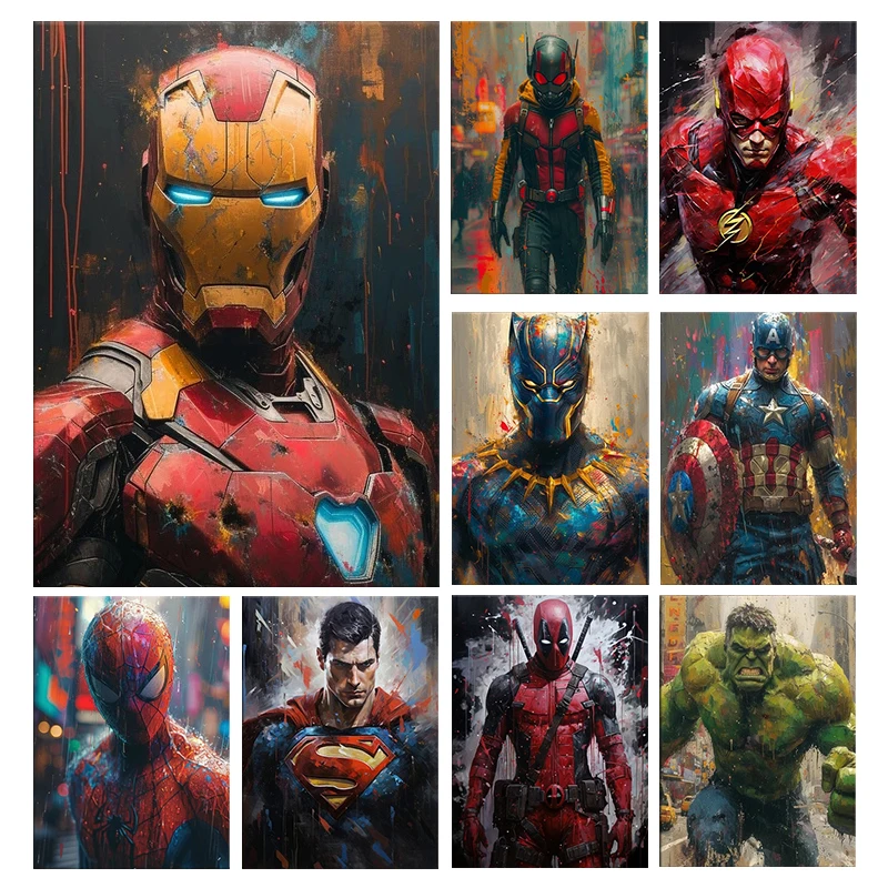 Pintura en lienzo de superhéroes de Marvel Avengers, pósteres de películas de Spider-Man, Capitán América, Hulk, imágenes murales artísticas para pared, decoración para habitación de niños