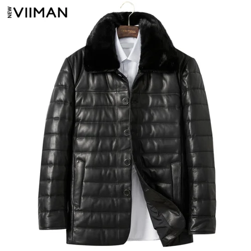 

Men's 2023 Winter Down Jackets Genuine Sheepskin Leather Clothes Natural Mink Fur Male Short Coats Jaqueta 0188