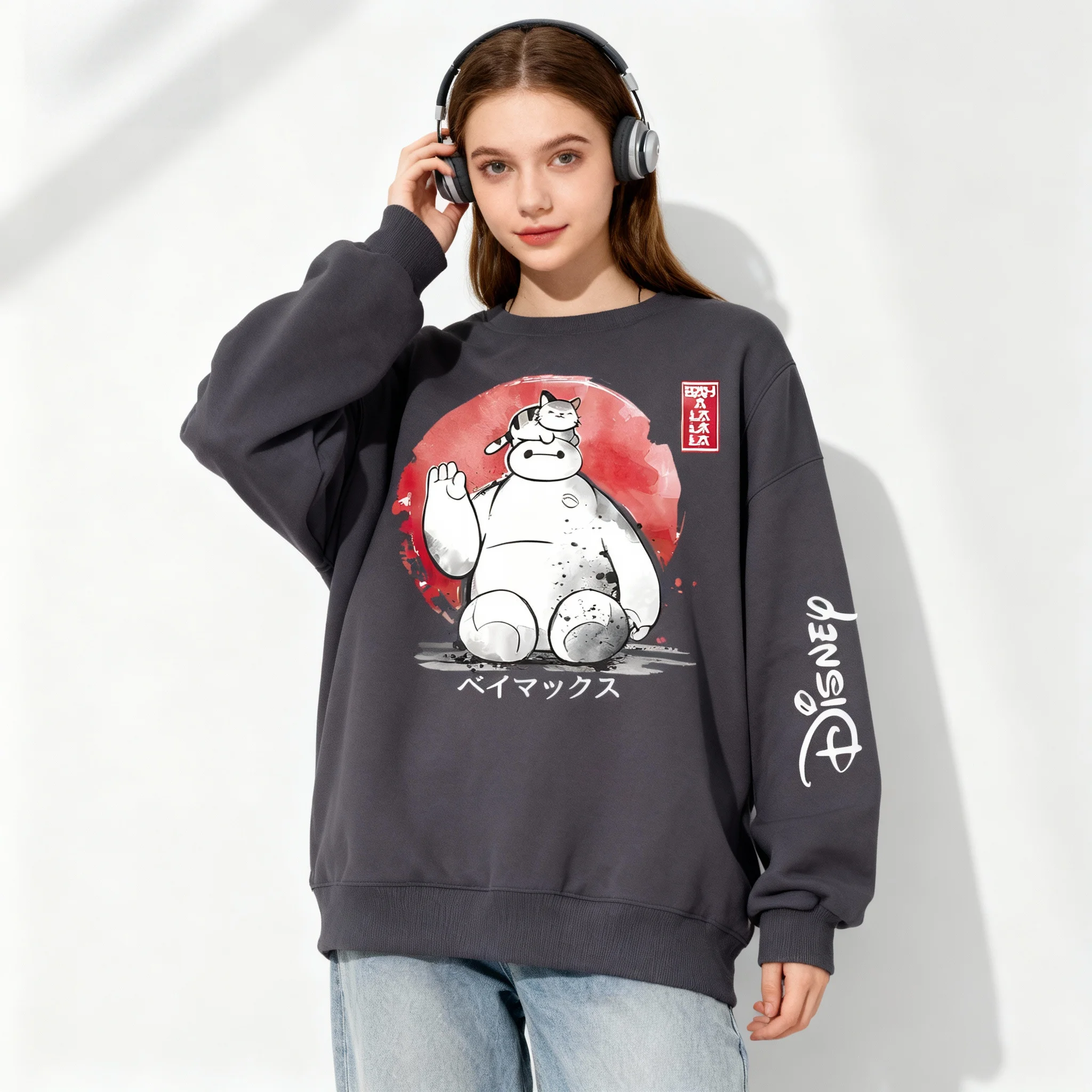 Disney Superpower Marine Corps Big White Series Extra Large Women's Autumn and Winter Round Neck Hoodies for Adults and Children