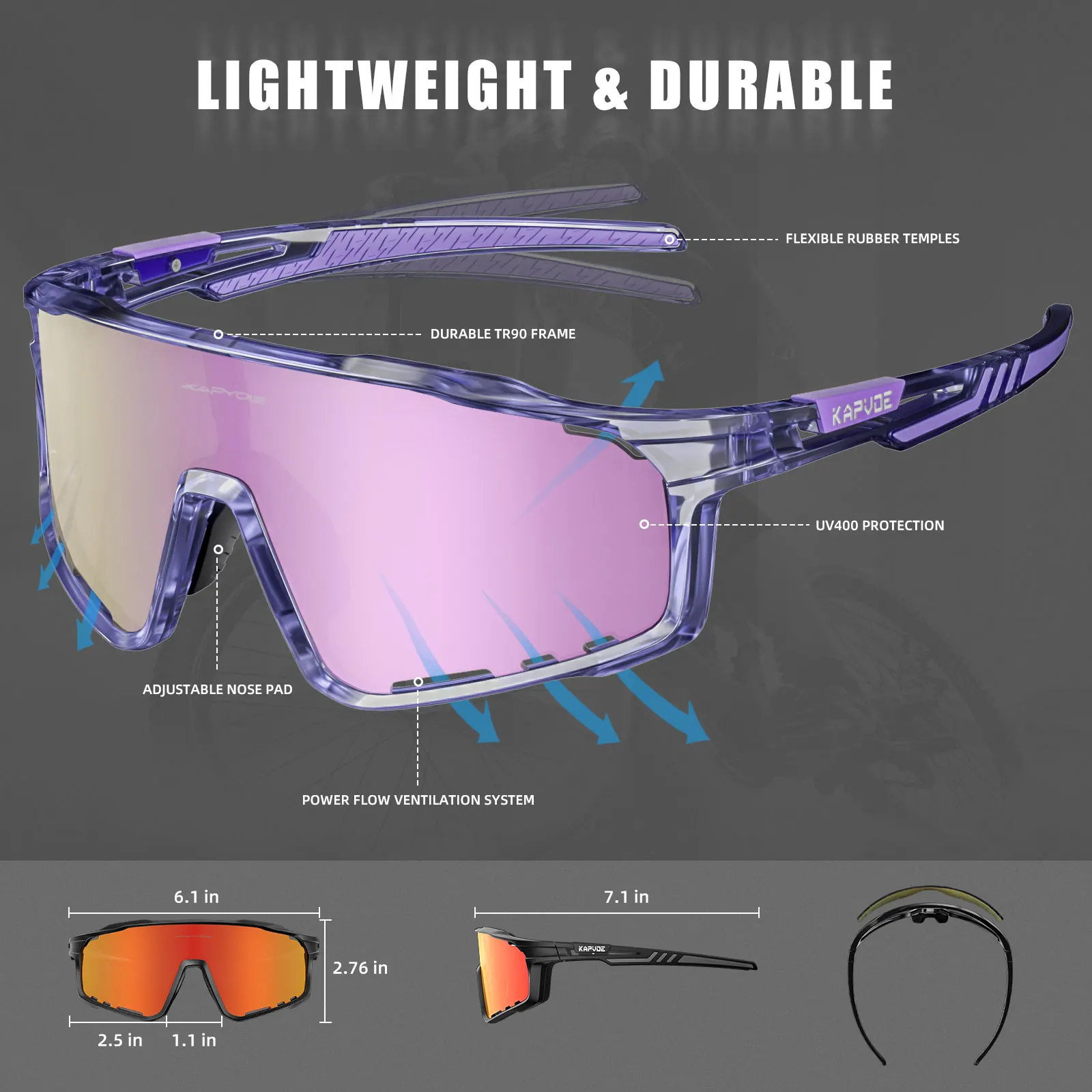 Kapvoe Photochromic Cycling Glasses for Men MTB Sunglasses Mountain Bike Bicycle Eyewear Women Sports Goggles Road Speed Skating