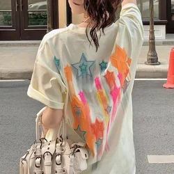 2023 New Summer Fashion Loose Fitting Casual Round Neck Printing Three-dimensional Star Letter Graffiti Oversize Trend T-shirt