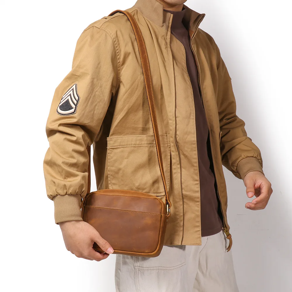 Fashion Genuine Leather Men Women Messenger Bag Cow Leather Shoulder Crossbody Bags Boys Girls 7.9 Inch Ipad Small Handbag Bolsa