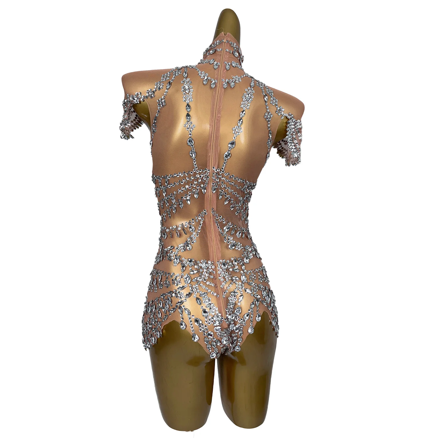 Sparkly Rhinestones Sexy See Through Women Jumpsuit Evening Party Nightbar Show Outfit Stage Performance Costume Wuniang