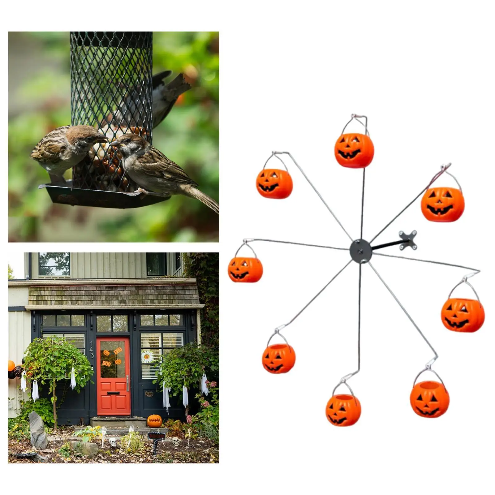 Kürbis-Vogelfutterstation mit rundem Rad, Halloween-Dekor, interaktiv, drehbar, dynamisch