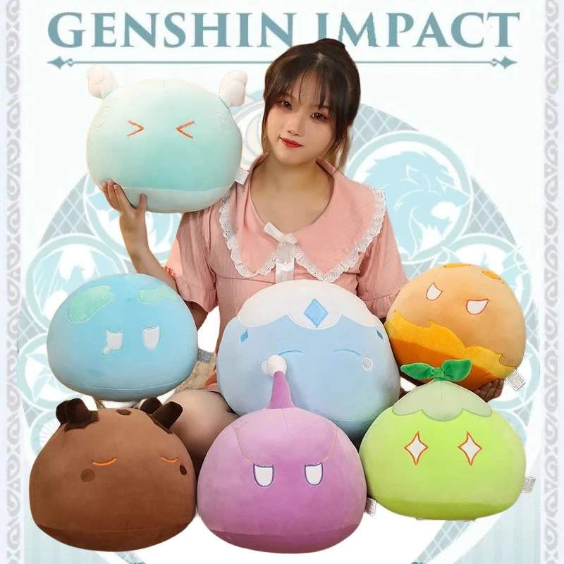 Genshin Slime Throw Pillow Plush Toy Cute Genshin Impact Stuffed Doll Sofa Decorative Throw Pillow Sleeping Back Cushion Decor