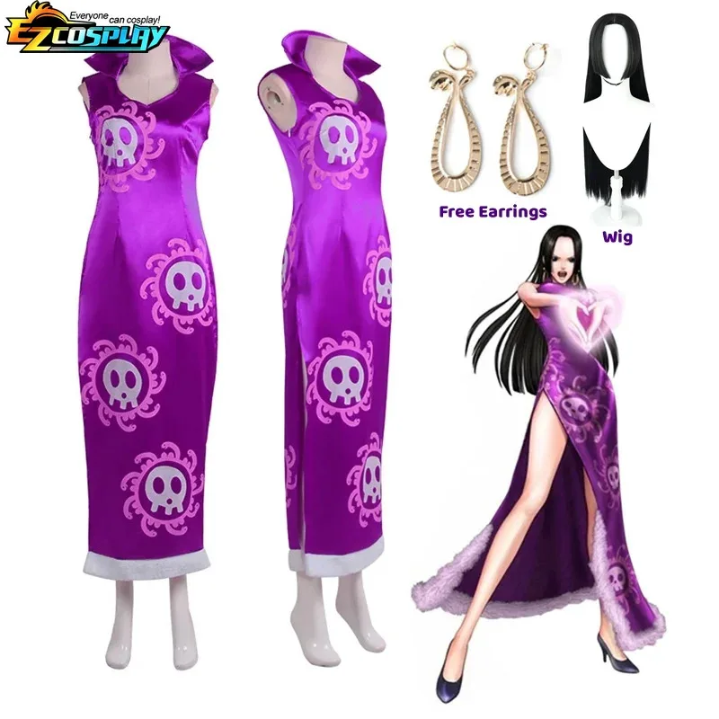 Disfraz de Reina Boa Hancock, vestido tipo kimono de Anime, capa Cheongsam para mujer, conjunto Cheongsam de Carnaval de Halloween, trajes de juego de rol