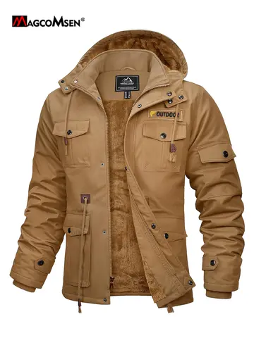MAGCOMSEN Herr Vinterjacka Bomull Fleecefodrad Varm Jacka Avtagbar Huva Vindtät Kappa Vindjacka Parka Herr 6 Fickor 10 best sales 6-ficksjacka för män - №1