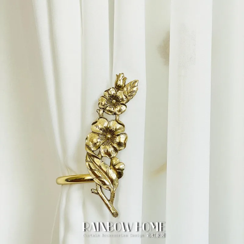 French plum blossom plant brass curtain hooks, wall hooks, tie hooks, light luxury living room and bedroom European and American
