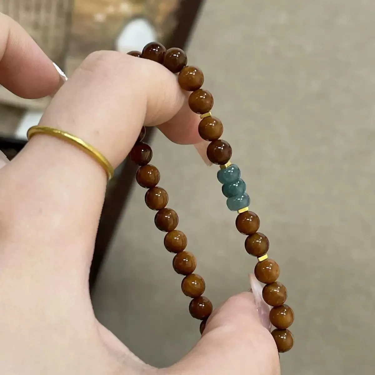 6mm Cook Beads Bracelet with Blue Jade Spacers Silver Plated Gold Broken Silver Single Strand Bracelet for Girls Gifts
