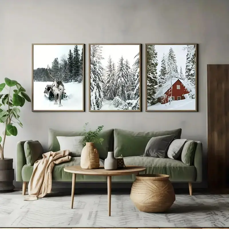 

3pcs/Set Winter Forest Reindeer Christmas New Year Festival Canvas Posters Modern Bedroom Living Room Wall Art Autumn Home Decor