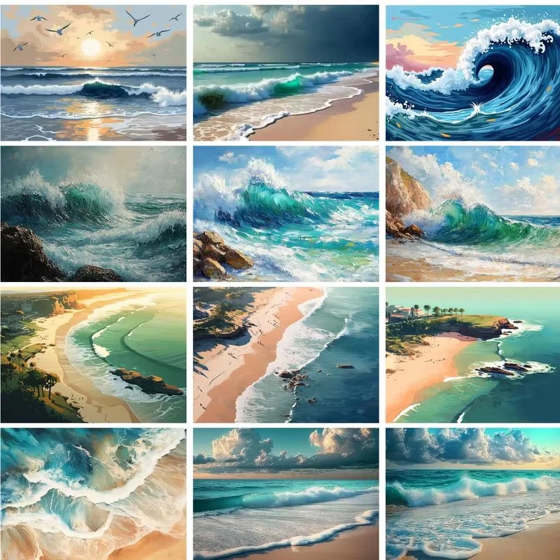 Acrylic Painting By Numbers on Canvas Paint Kit Ocean Beach Landscape Coloring on Numbers Handpainted Wall Decor Gift
