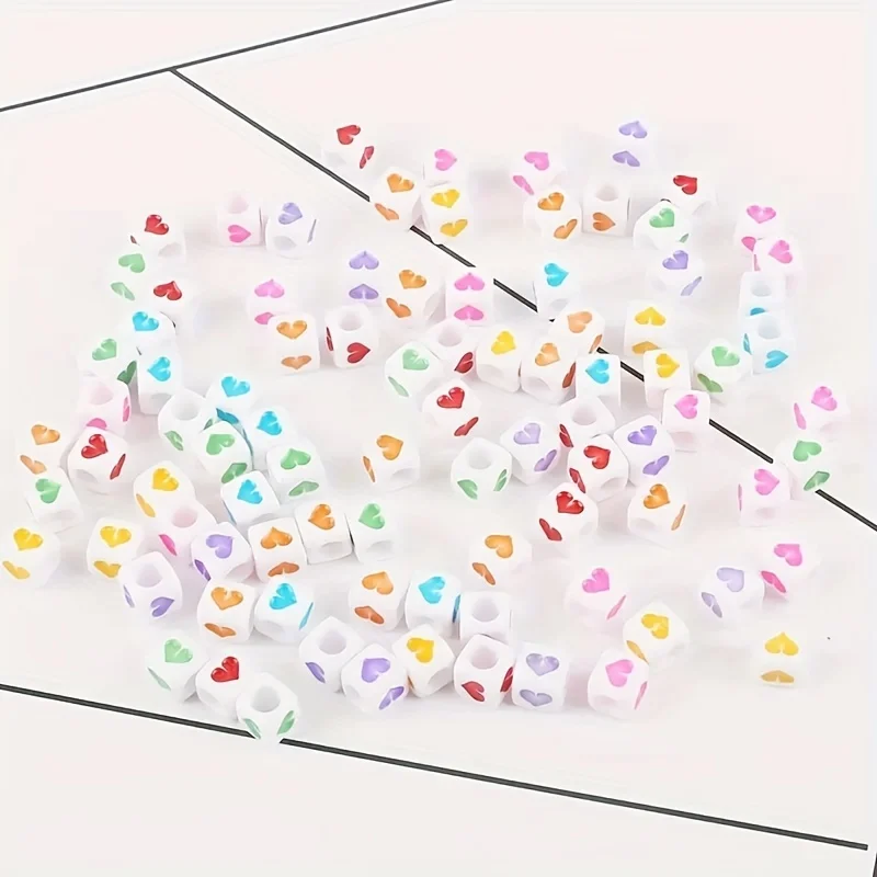 100pcs,7mm*7mm, Acrylic square heart-shaped beads can be used as couple bracelets, DIY jewelry bracelets